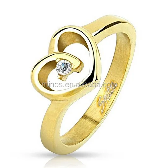 Fake 4 Gram Gold Ring Open Heart Single Cz Yellow Plated Stainless Fake 4 Gram Gold Ring Open Heart Single Cz Yellow Plated Stainless Steel Casting Rings 1