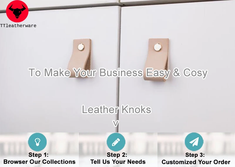 Full Grain Leather Cupboard Handles Knob Furniture Replacement