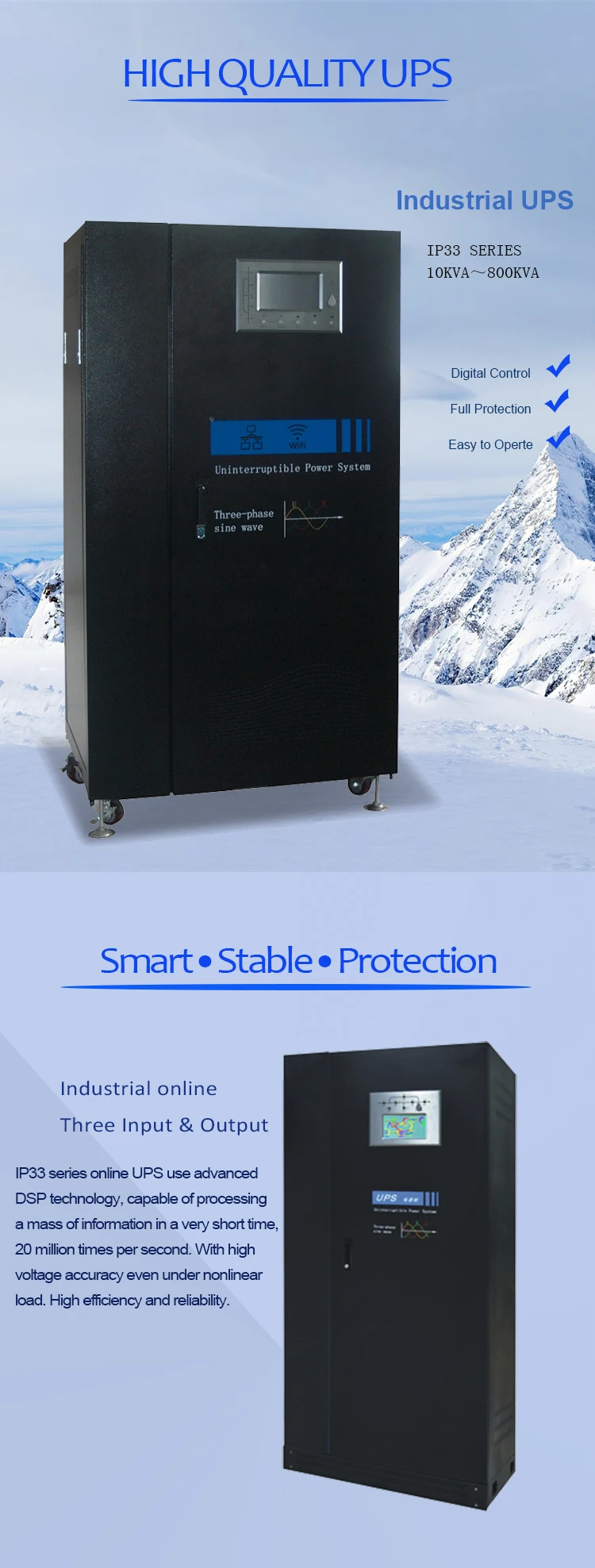 ABOT 380vac Output Voltage 3 phase UPS 20kw 10kw