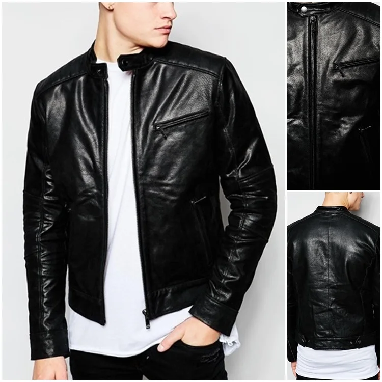 Mens Paded Black Basic Leather Jacket Custom