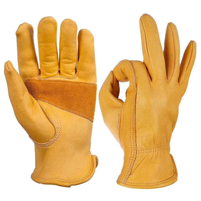 
Cheap Waterproof Safety Driver Cow Grain Leather Working Gloves Yellow . 