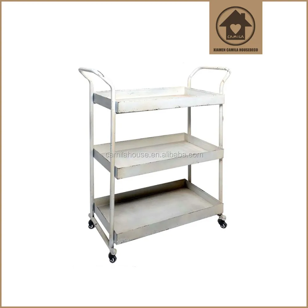 White Metal Cart With Wheels Distressed 3tier Metal Cart With Wheels