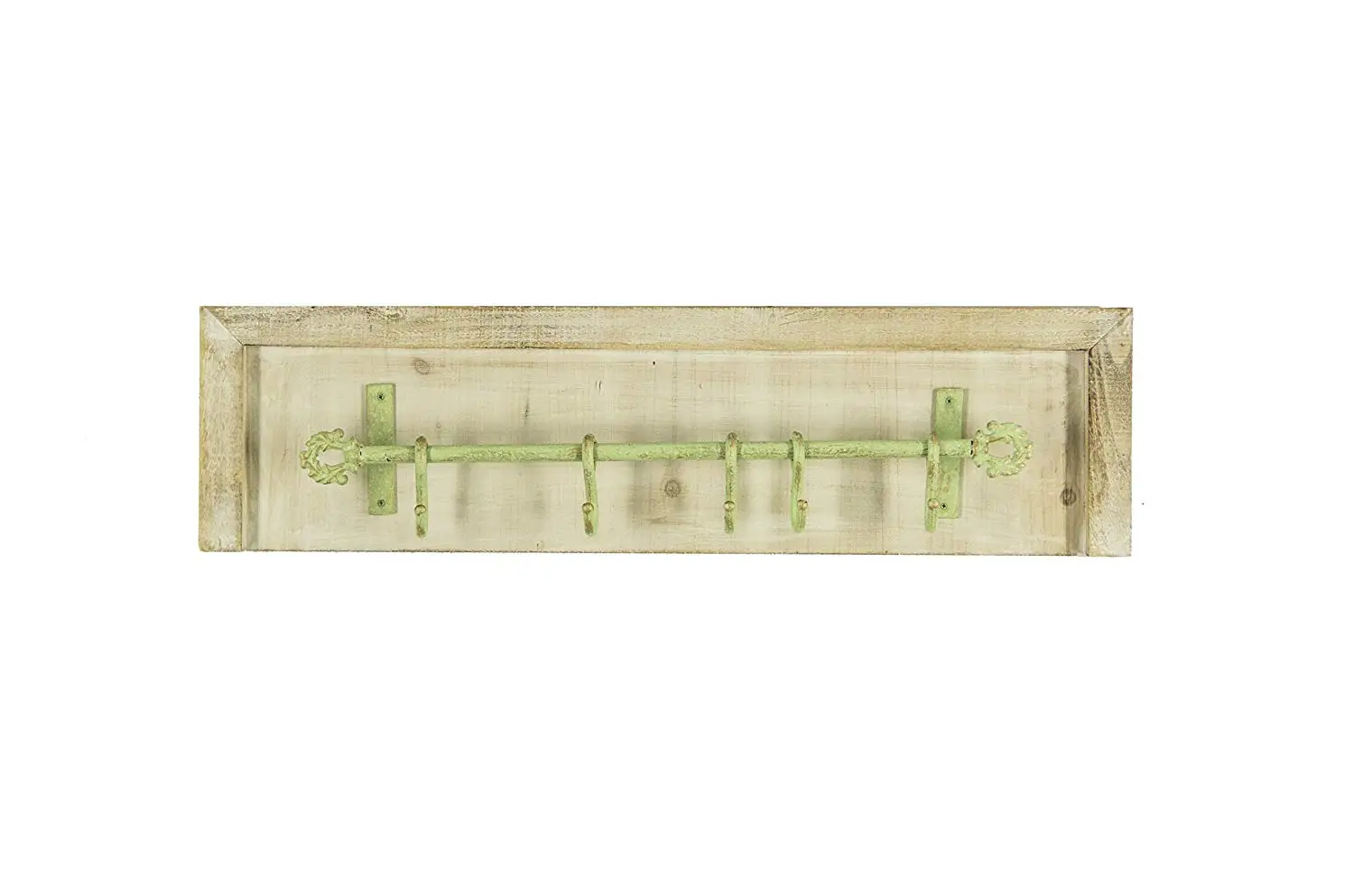 Avignon Home AVIGNON Rustic Coat Hook Vintage Wooden Coat Rack With Rustic Metal Hooks 32 inches wide and 7 inches high