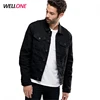Wellone high quality 100% cotton casual fashion custom stonewashed custom design men jean black denim jacket