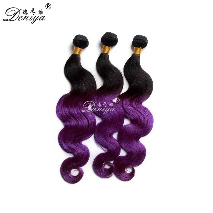 Dark Root Colored Ombre Three Tone 1b Purple Body Wave Hair