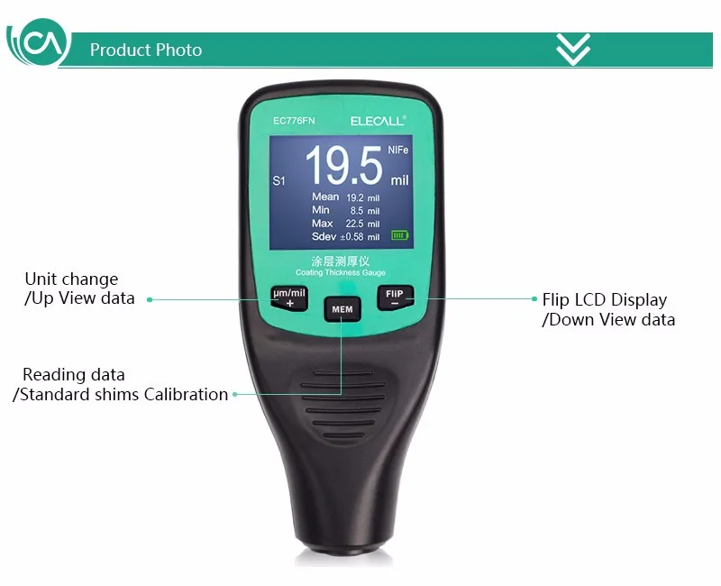 Ec776fn Digital Thickness Gauge Coating Meter Zinc Coating Metal