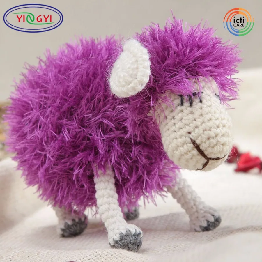 F514 Handmade Cute Soft Toy Violet Fluffy Lamb Crocheted Woolen Threads