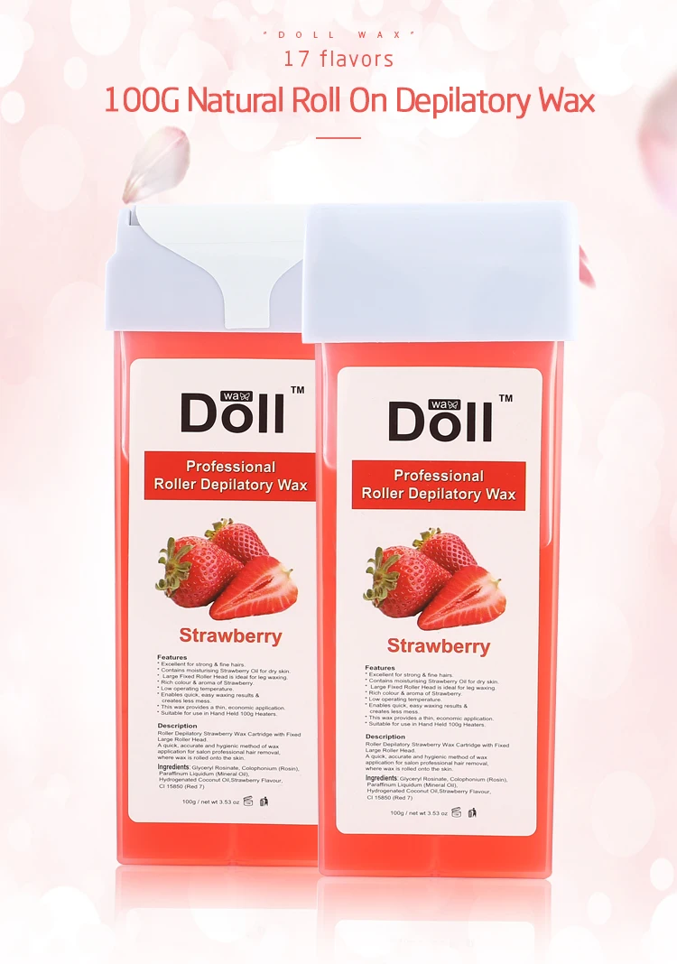 100g strawberry Roll On Hot Depilatory soft Wax Cartridge Hair Removal liposoluble warm roller Wax