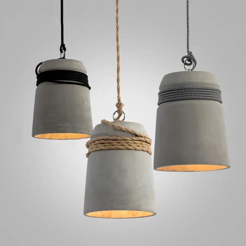 Concrete Cord Wrapped Monolith Minimalist Chandelier Pendant Light