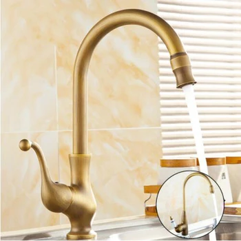 Deck Mounted Rotating Antique Brass Kitchen Faucet Hot And ...