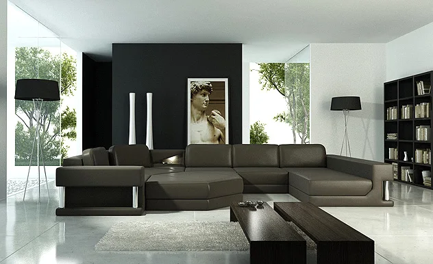 CBMMART modern living room furniture luxury leather sofa set U shaped sectional couch living room sofas