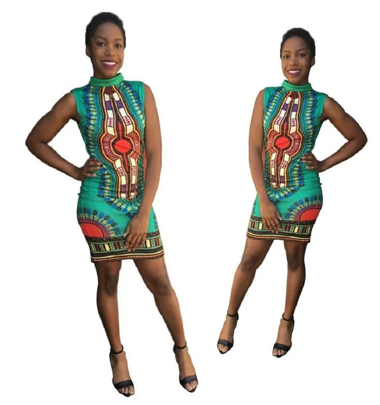 Women Traditional African Print Fitted Dashiki Bodycon Dress - Buy ...