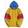men yellow pull over embroidery or silk screen sweater custom color block hoodie