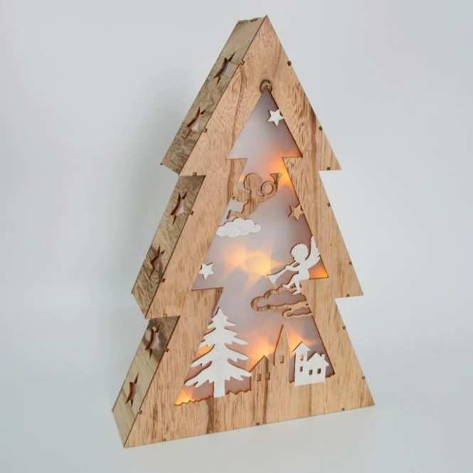 XMAS Micro LED Wooden Triangle Tree Light Table Night Lamp Christmas Lights With Angel Star Deer Decorative