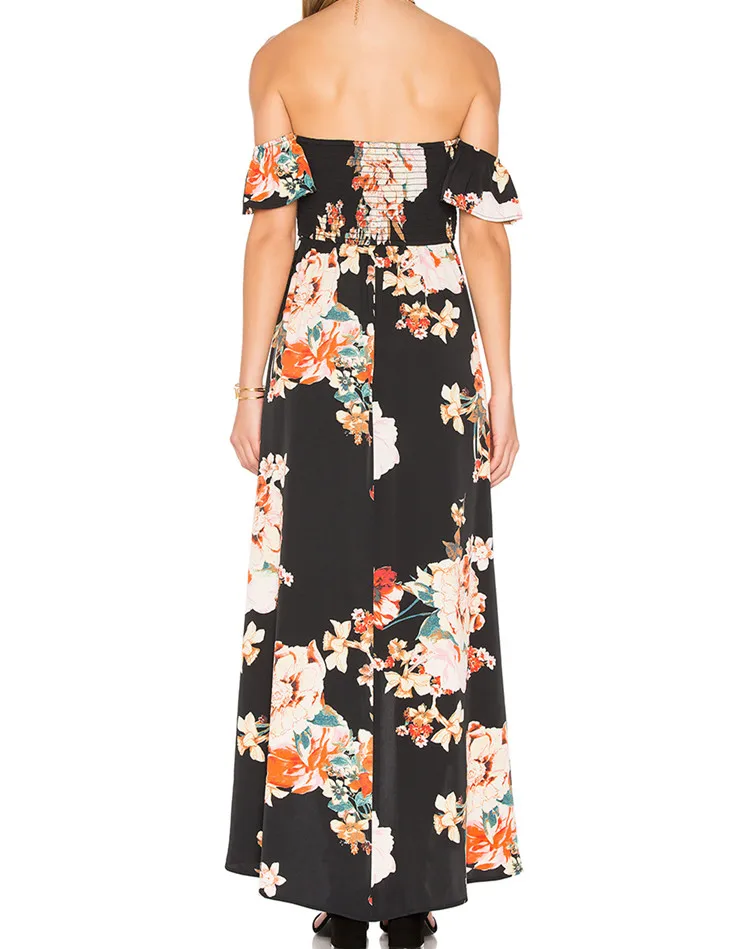 Beach Wholesale Clothing Large Floral Elastic Smocked Bodice Wrap Skirt Maxi Dress Women Buy