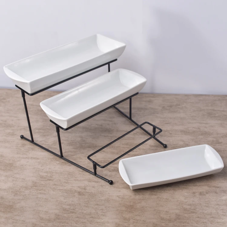 Ordinary fruit salad serving long deep white dinner food restaurant ceramic plates dishes .jpg