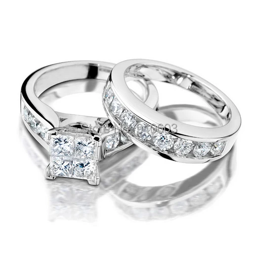 Buy Simple Solid 9k White Gold Wedding Set Ring For Women Center