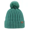 2019 winter simple plain leather patch logo acrylic knitted faux fur kids baby bobble hat