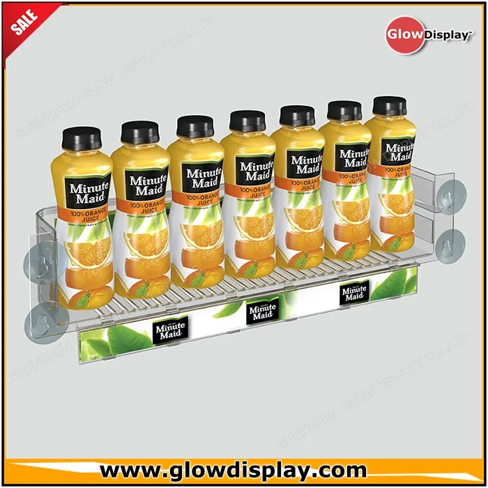 Glowdisplay Acrylic Cooler Door Condiment Rack Suction Cups For Bottles Or Energy Drink Cans