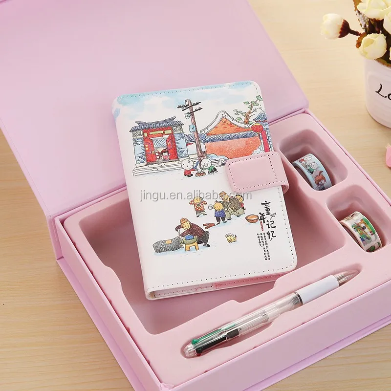 Wholesale Korea Stationery Gift Set Pu Hardcover Cmyk Notebook + Pen