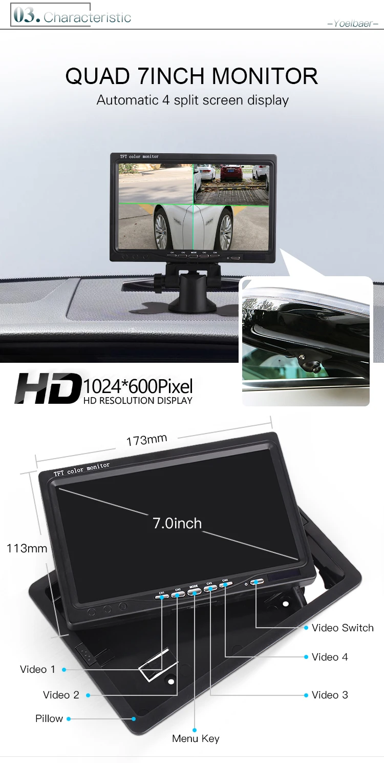 7 Inch Quad Reversing Monitor and 4 Cameras Car Security System