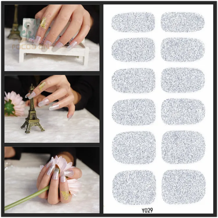 Y029 Bling Auto Adhesive Shimmering 3d Pure Silver Nail Art Polish Christmas Nails Stickers Wholesale