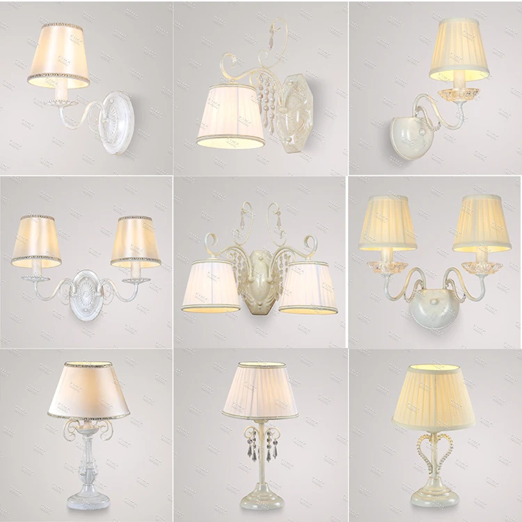 New Designs Indoor Crystal Antique Wall Lamp, Decorative Bedside fabric shade lamp