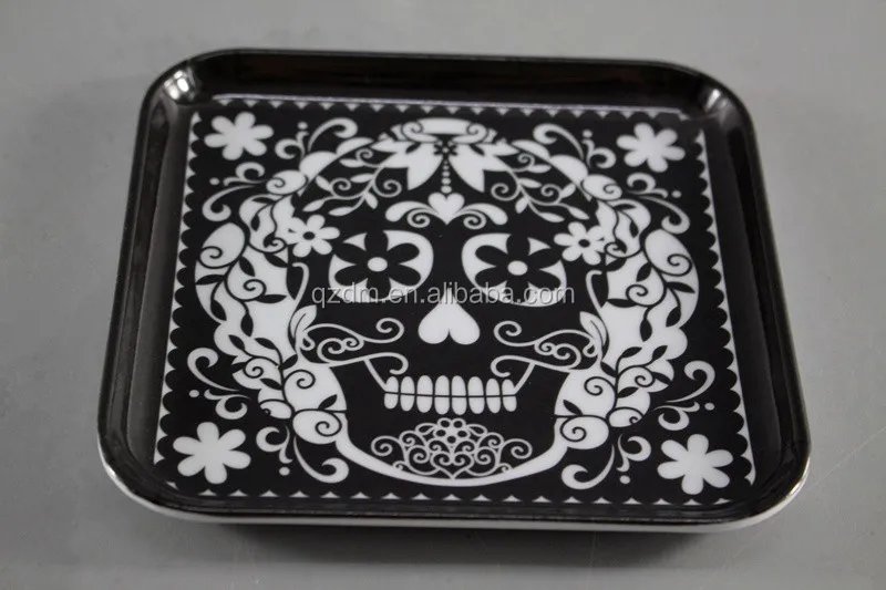 Skull Print Melamine Square Shape Dessert Plate