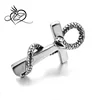 Men's Stainless Steel Pendant Necklace Silver Tone Snake Initial Letter T Egyptian Ankh Cross -with Cord