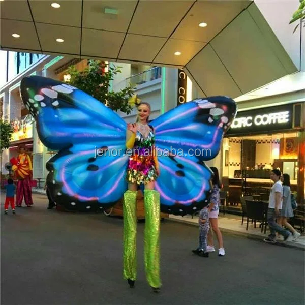 Biru Inflatable Sayap Kupu-kupu Kostum untuk Anak Perempuan Kinerja