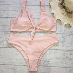 2019 new European size dropshipping nylon material bikini beach tie a knot Nude transparent sexy bikini