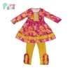 Best Selling Fall Winter Kids Boutique Outfit Girls Floral Dress Cloth Baby Ruffle Clothes