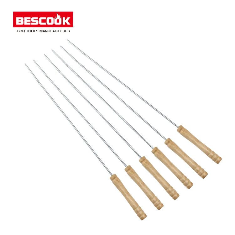 Wholesale Wooden Handle Bbq Flat Skewers Set For Barbeque Buy Bbq