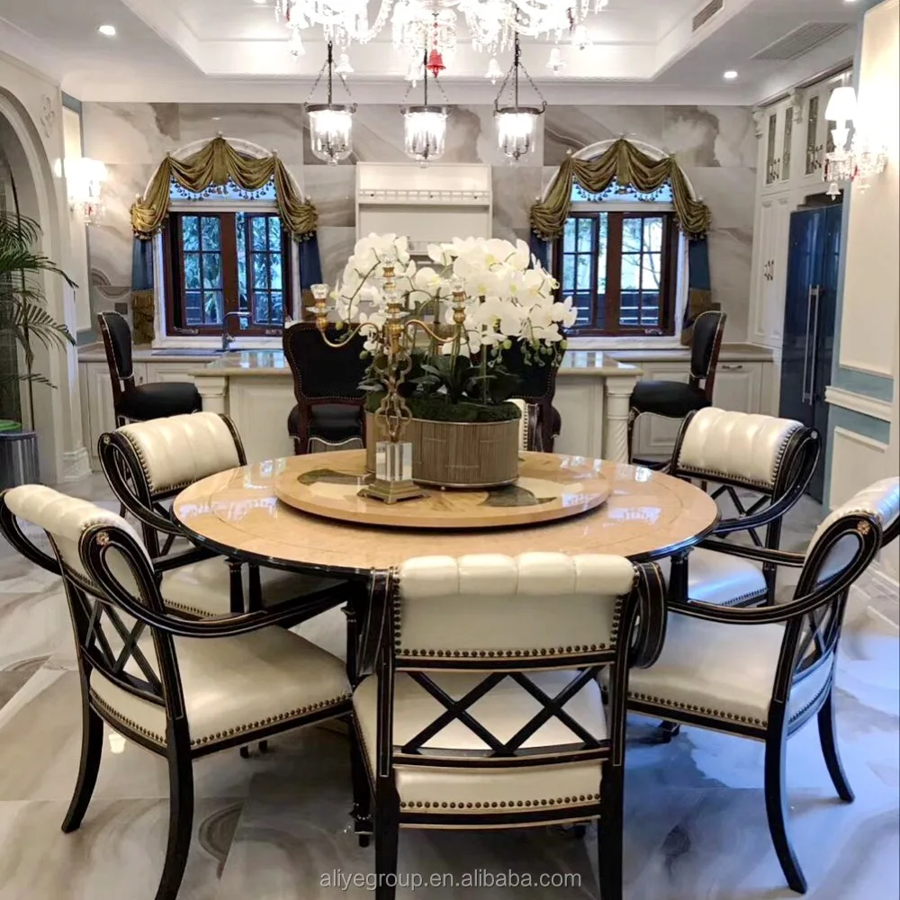 Luxury High Quality Wooden Round Rotating Top Dining Table And Chairs For Room Furniture Sets Luxury High Quality Wooden Round Rotating Top Dining Table And Chairs For Room Furniture Sets