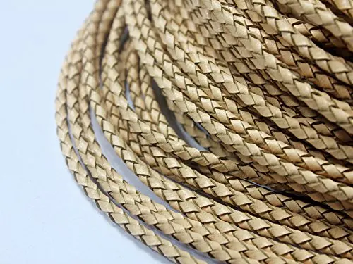 5 Yards 3mm Genuine Leather Bolo Cord, Woven Braided Leather Strap for Bracelet Necklace Cord (green)