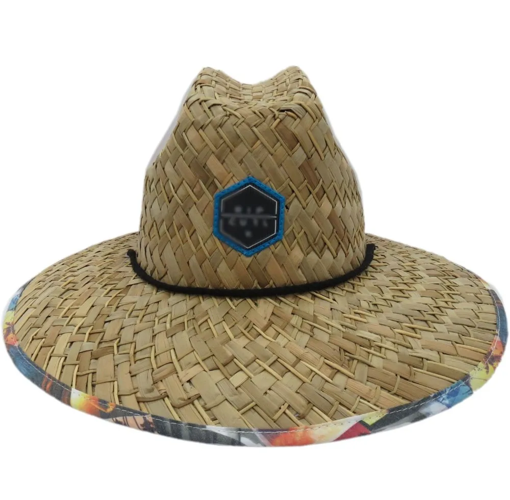 Custom Wholesale Summer Straw Lifeguard Hats with a Logo Patch for Men