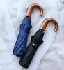wholesale cheap umbrella with wooden color handle 3 FOLDS auto open auto close mono color polyester pongeen men umbrellas