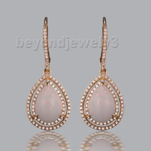 New White Opal Pear Cut 8x11mm In Solid 14k Rose Gold Engagement New White Opal Pear Cut 8x11mm In Solid 14k Rose Gold Engagement Drop Earrings For