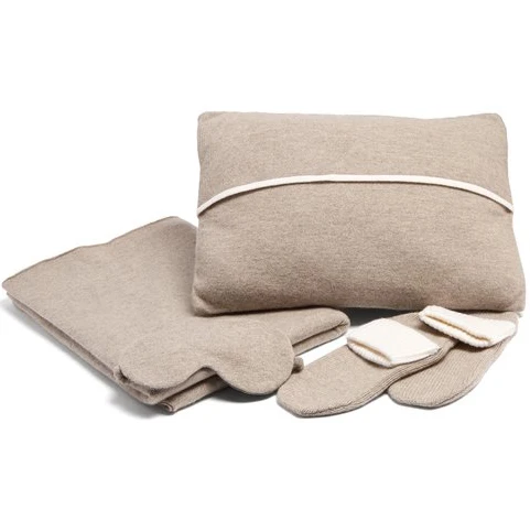 Travel Blanket Grey Marl 100 Pure Cashmere Travel Set Eye Mask