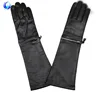 classics black color long leather gloves wool lining with zipper