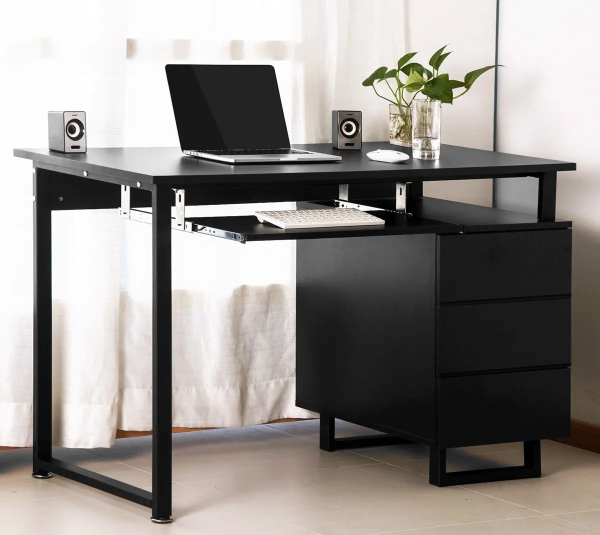 Merax Modern Simple Design Computer Desk Table Workstation with Cabinet and Drawers for Home & Office (Black and Espresso)