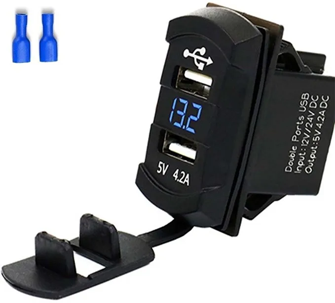 Universal Waterproof Power Outlet Rocker Style Dual 4.2a Usb Car Charger Volt Meter For Car