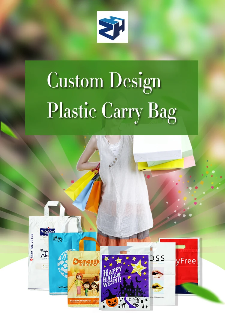 Custom Design Logo Printing biodegradable Shopping Carrying Plastic Bag