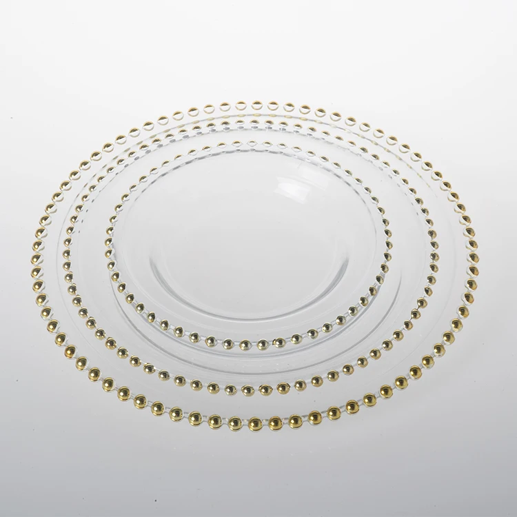 Wholesale Fashionable Clear Gold Rim Beaded Glass Charger Plate For Wedding And Engagement Buy
