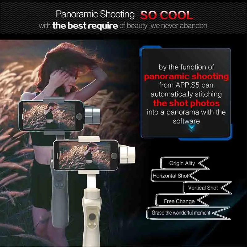 360 degree rotated gimbal stabilizer for smartphone