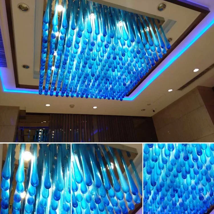 Beautiful square blue rain drop crystal glass chandelier