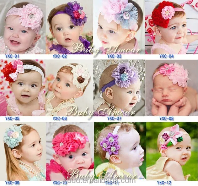 En stock 12 diseños de la cinta de rose flores flores bebé diadema de encaje elástico