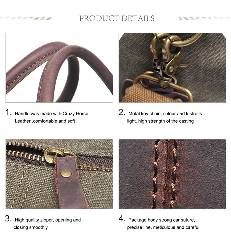 Large capacity vintage leather canvas travel flight weekender holdall overnight luggage duffel duffle bag for men