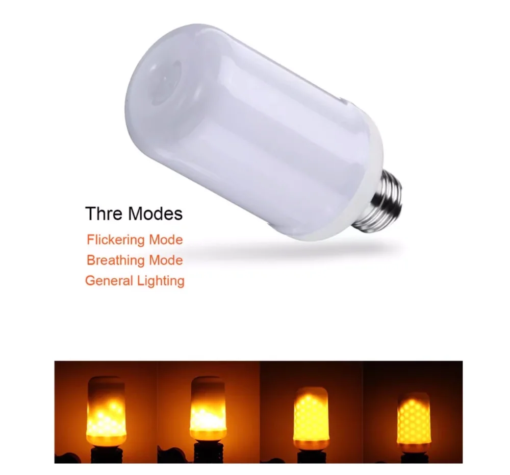Led Flame Effect Fire Light Bulbs,3 Modes Creative With Flickering