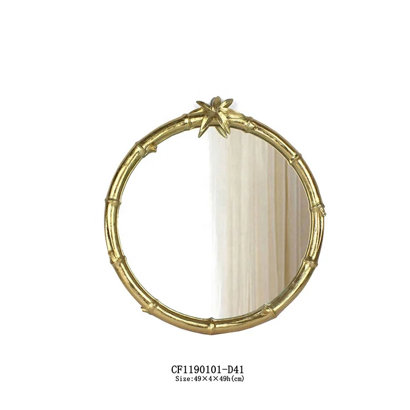 Resin bamboo goldleaf round mirror wall decor tabletop mirror decor supplier